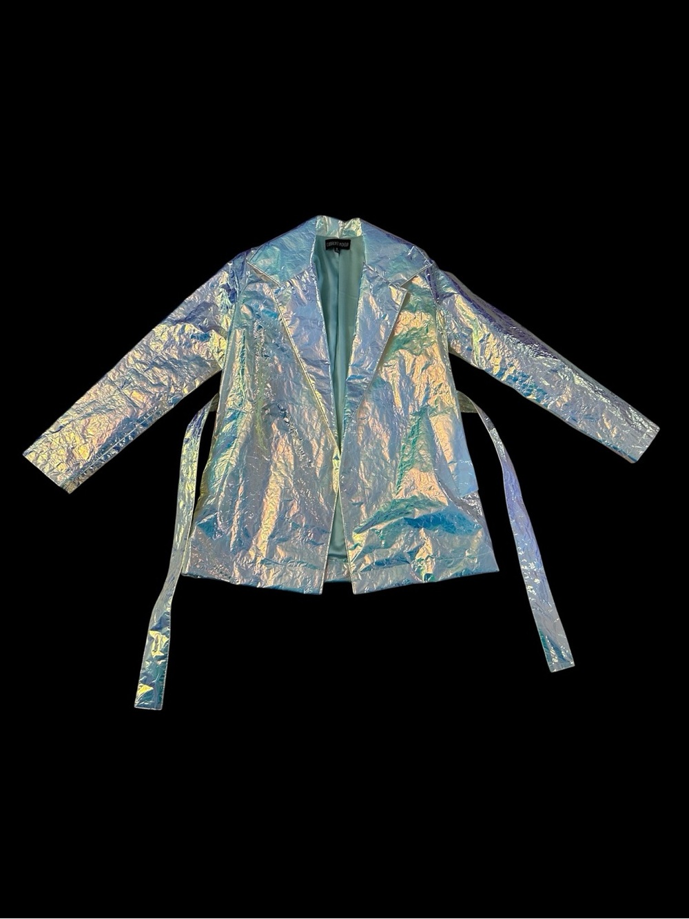 Current Mood Iridescent Holographic Unicorn Crinkle-Textured Jacket Belted Small - Picture 11 of 16